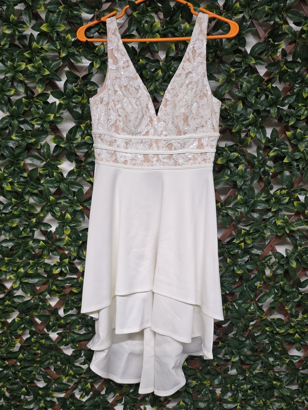 Jodi Kristopher Cream Lace Bodice High-Low Dress